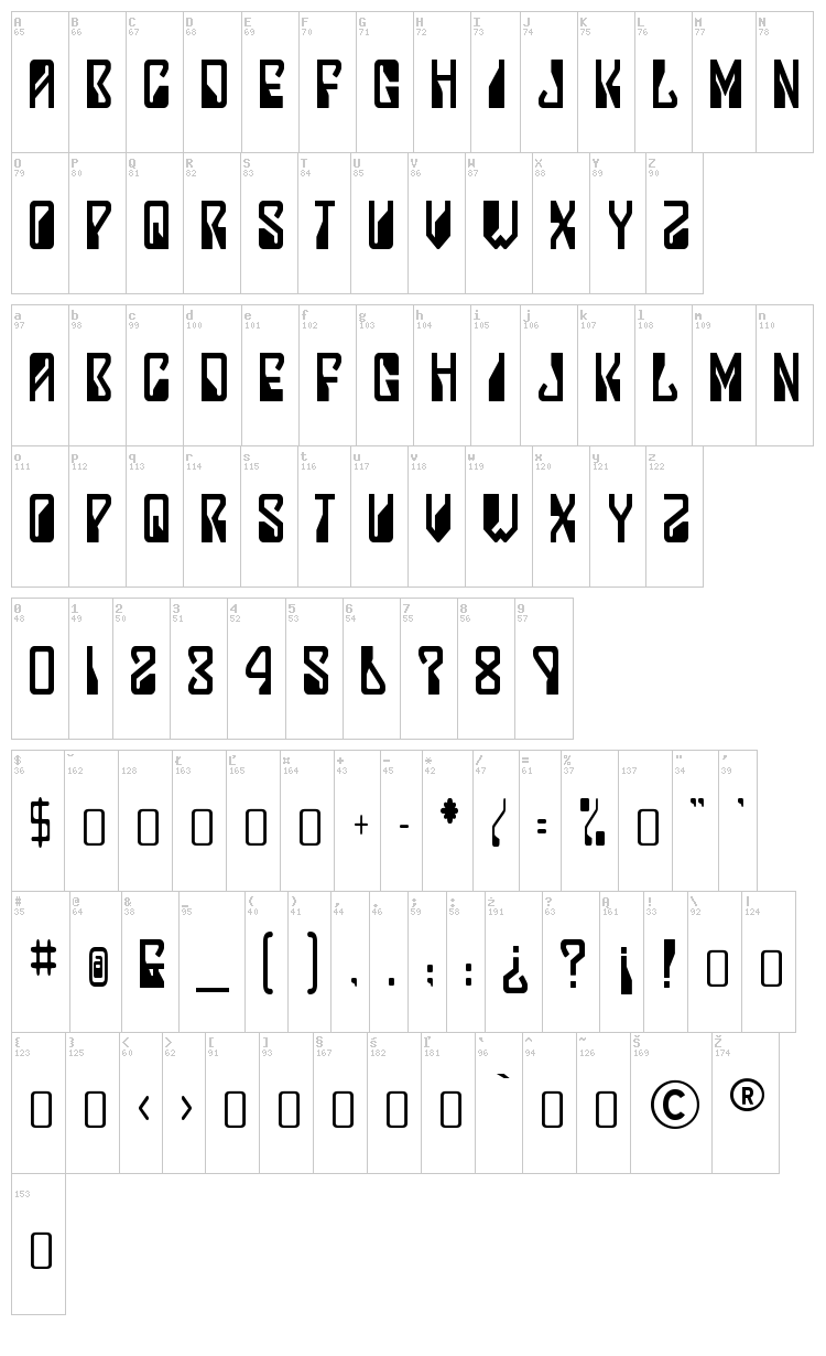 Lady Starlight font map